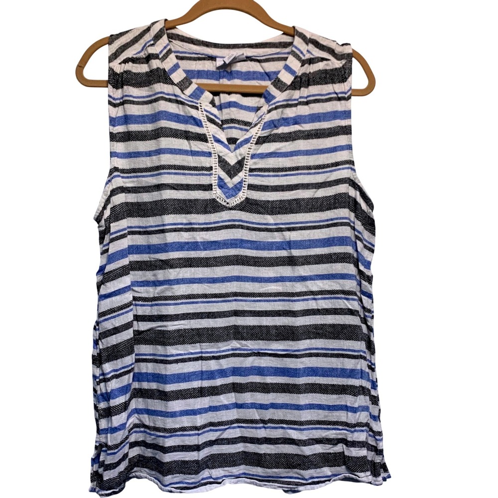 Liz Claiborne Striped Sleeveless Top Large Beachy Preppy Coastal Nautical Summer